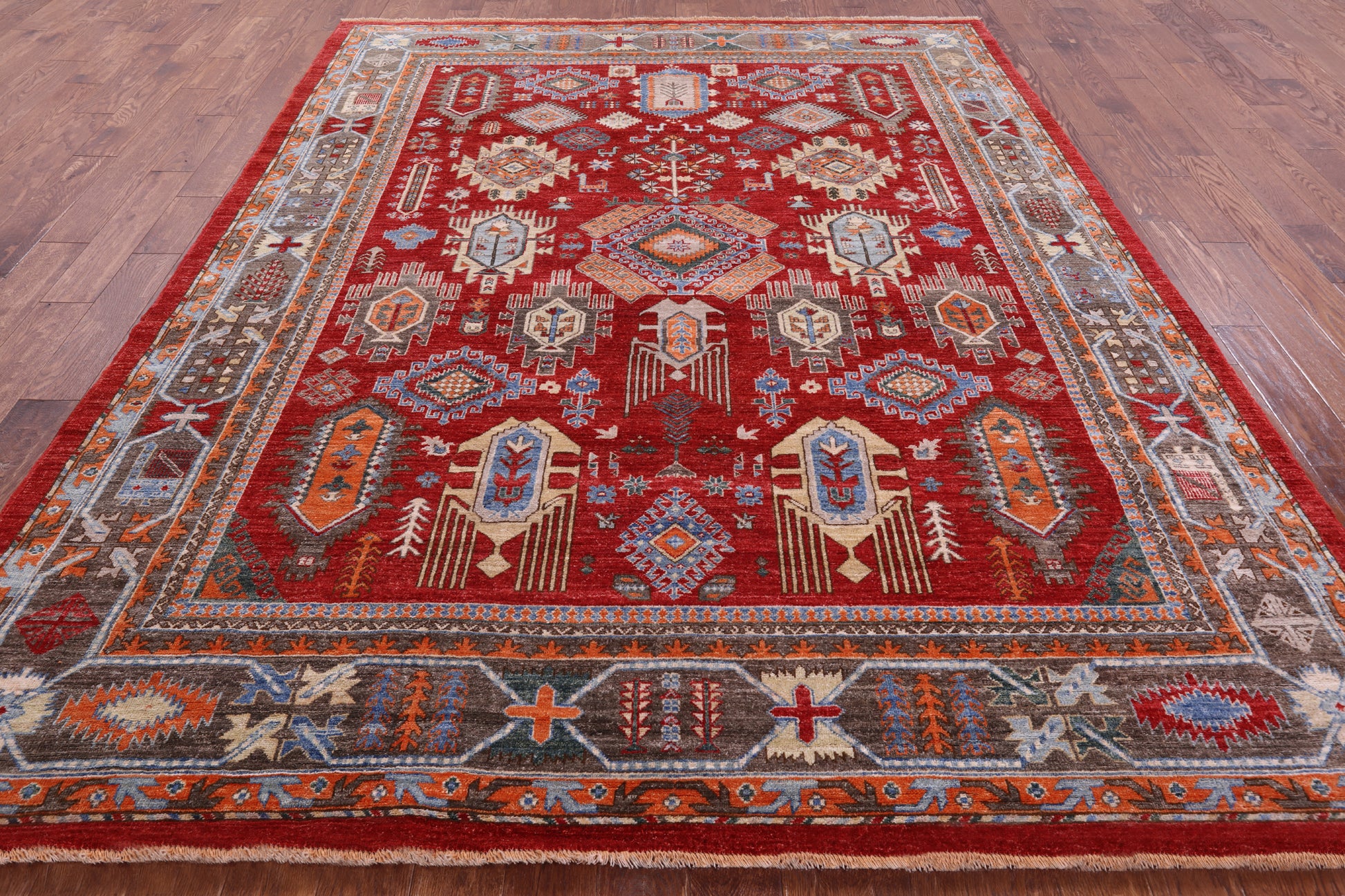 Red Persian Fine Serapi Hand Knotted Wool on Wool Rug - 8' 2" X 10' 3" - Golden Nile