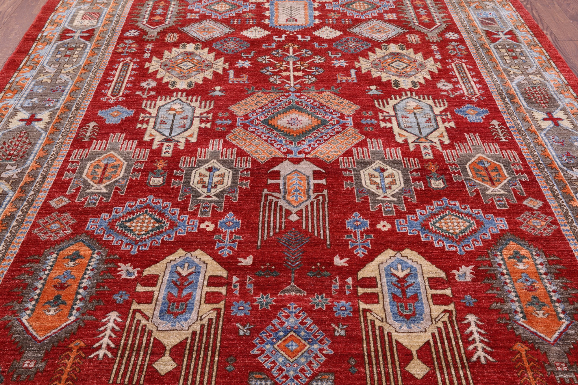 Red Persian Fine Serapi Hand Knotted Wool on Wool Rug - 8' 2" X 10' 3" - Golden Nile