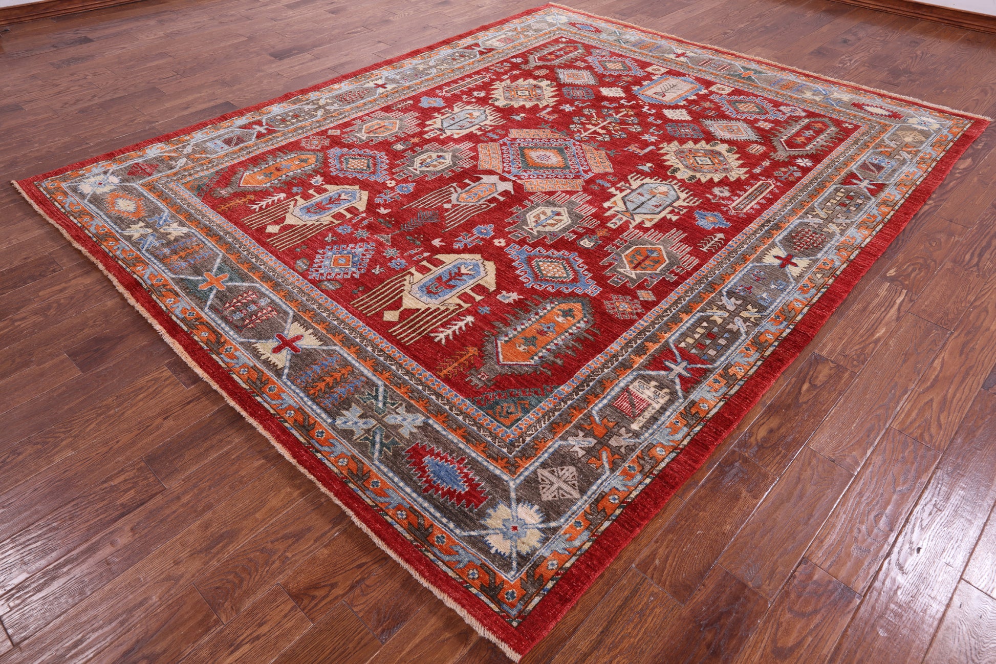 Red Persian Fine Serapi Hand Knotted Wool on Wool Rug - 8' 2" X 10' 3" - Golden Nile