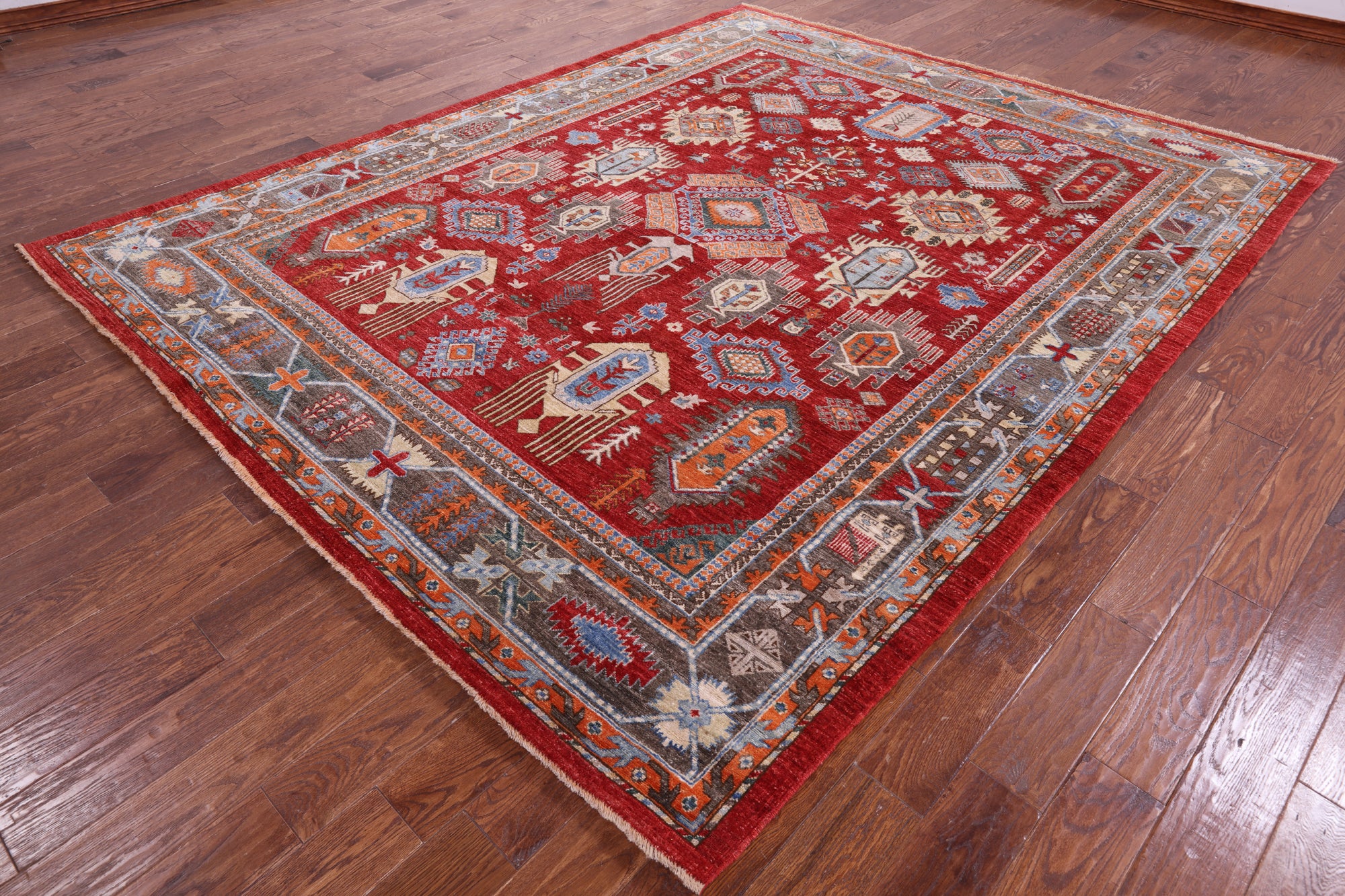 Red Persian Fine Serapi Hand Knotted Wool on Wool Rug - 8' 2" X 10' 3" - Golden Nile