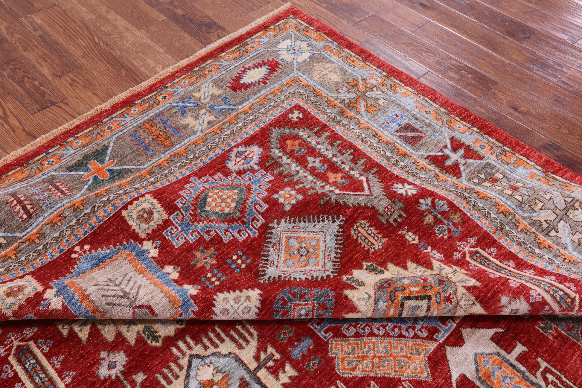 Red Persian Fine Serapi Hand Knotted Wool on Wool Rug - 8' 2" X 10' 3" - Golden Nile