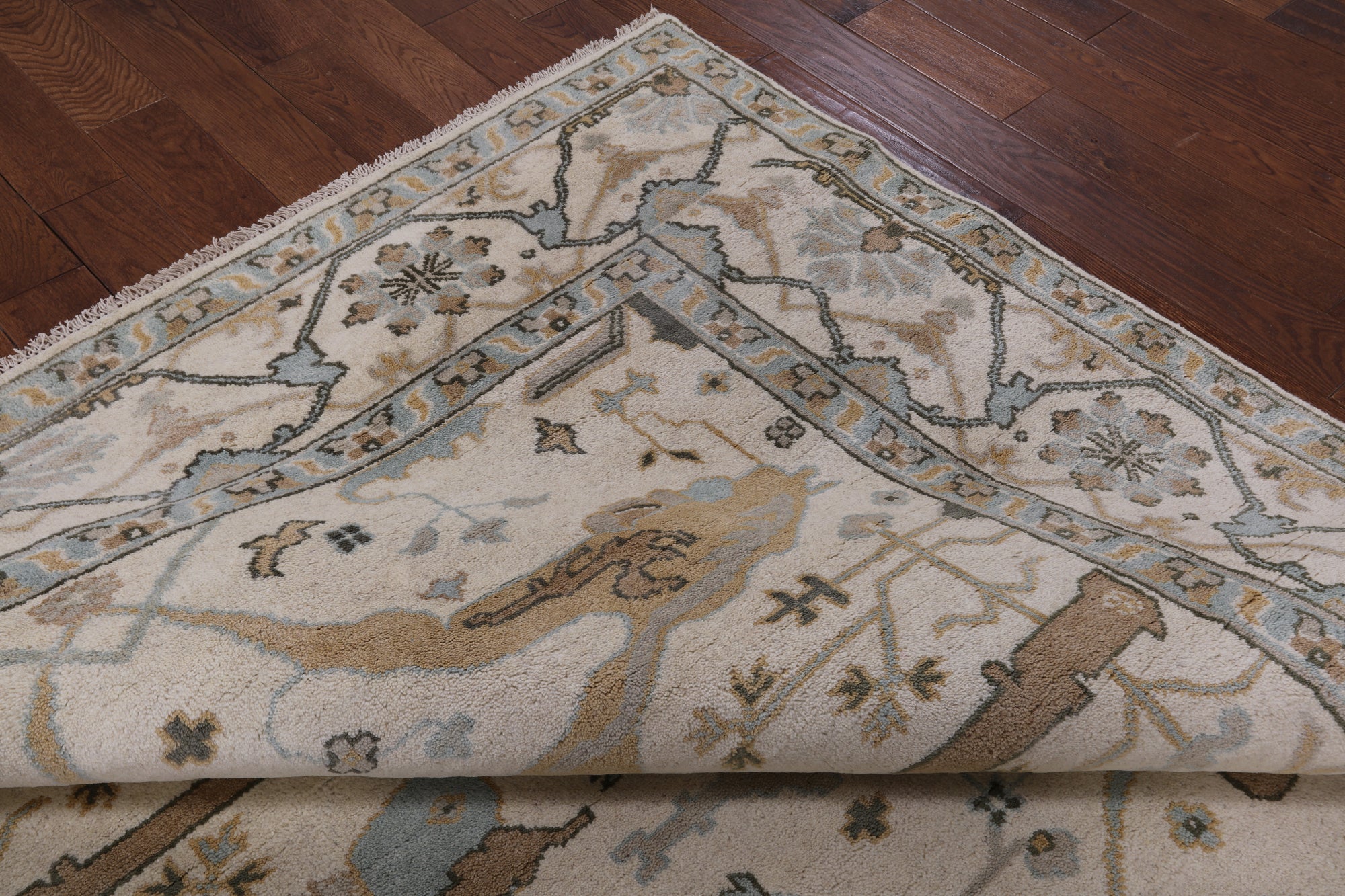 Ivory Turkish Oushak Hand Knotted Wool Area Rug - 8' 2" X 9' 8" - Golden Nile