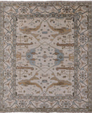 Ivory Turkish Oushak Hand Knotted Wool Area Rug - 8' 2" X 9' 8" - Golden Nile