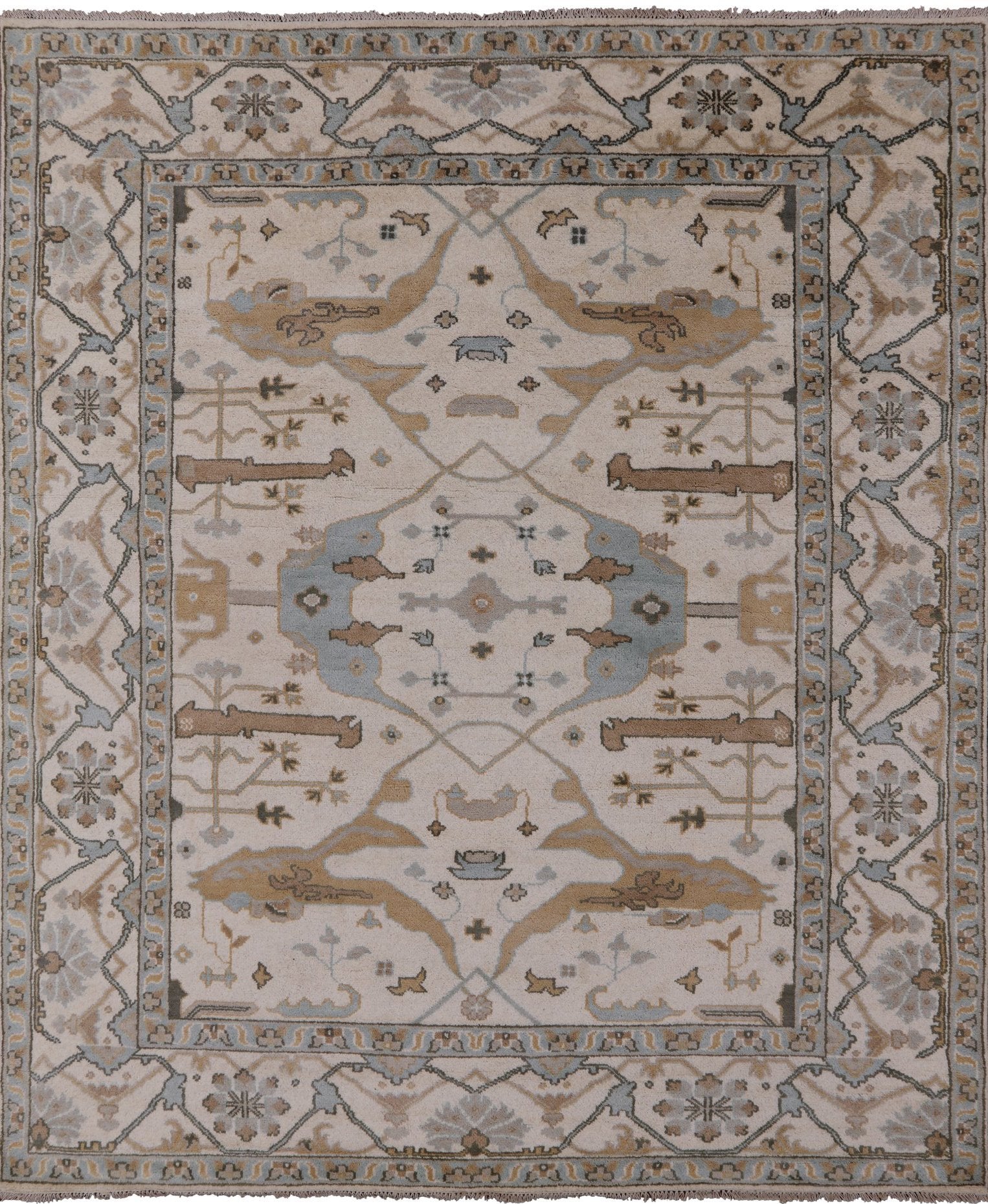 Ivory Turkish Oushak Hand Knotted Wool Area Rug - 8' 2" X 9' 8" - Golden Nile