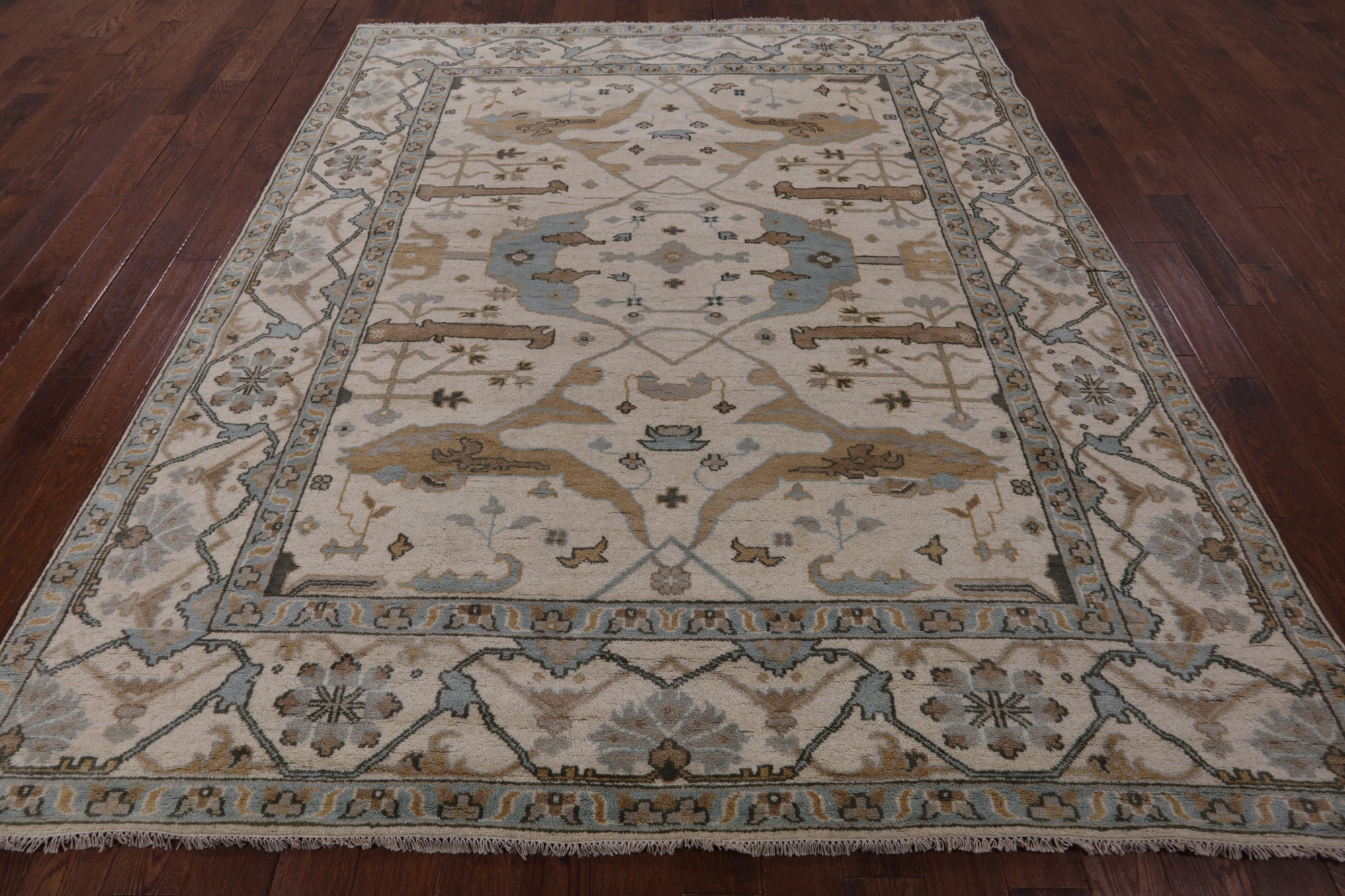 Ivory Turkish Oushak Hand Knotted Wool Area Rug - 8' 2" X 9' 8" - Golden Nile