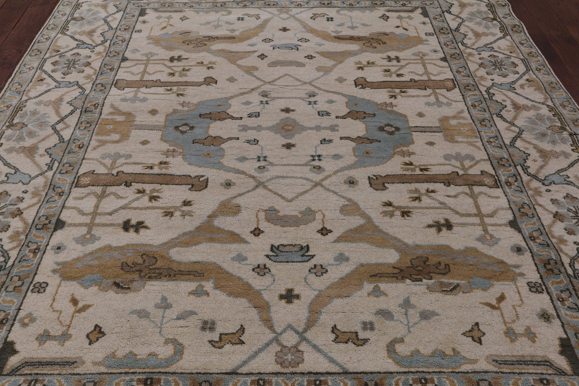 Ivory Turkish Oushak Hand Knotted Wool Area Rug - 8' 2" X 9' 8" - Golden Nile