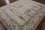Ivory Turkish Oushak Hand Knotted Wool Area Rug - 8' 2" X 9' 8" - Golden Nile
