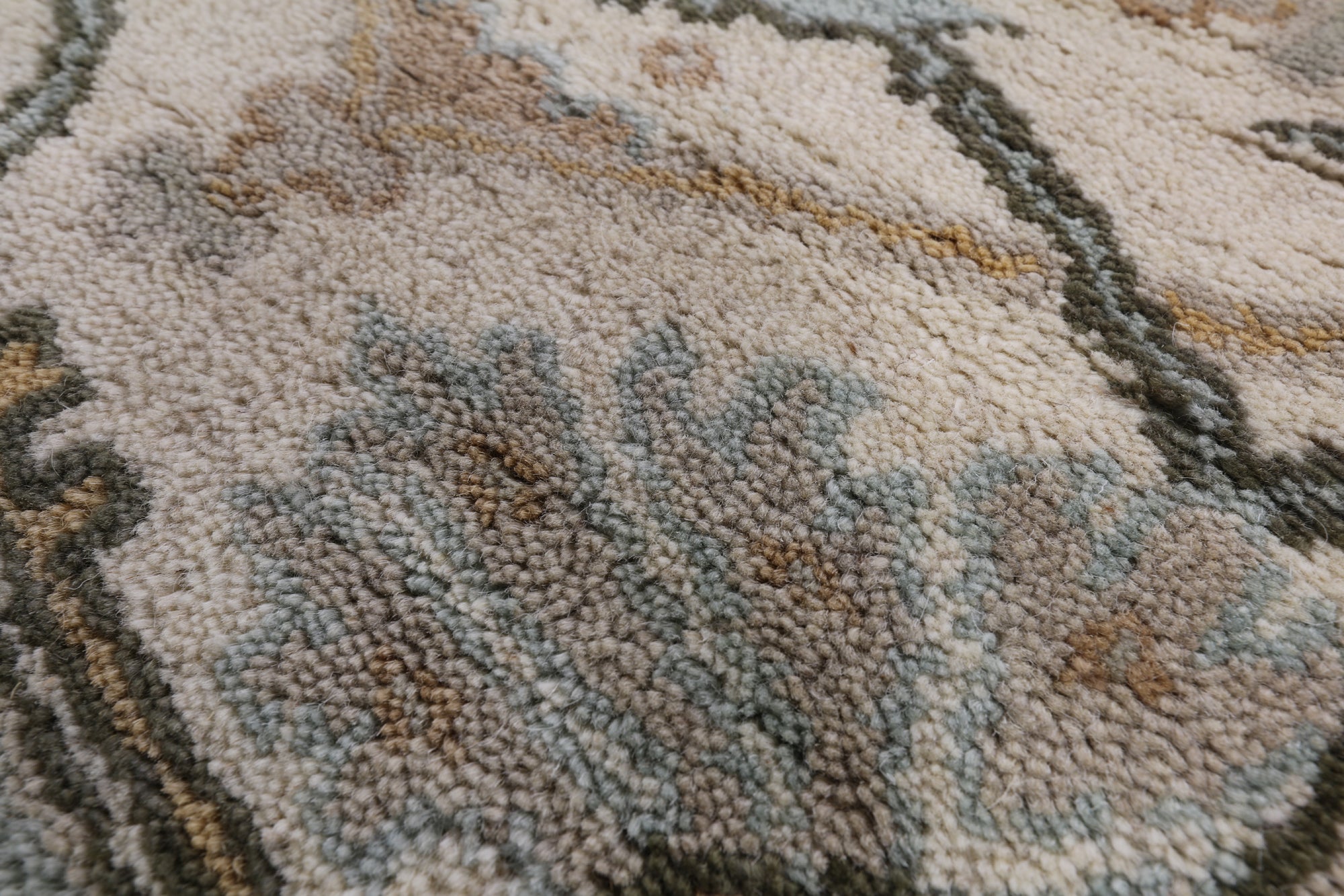 Ivory Turkish Oushak Hand Knotted Wool Area Rug - 8' 2" X 9' 8" - Golden Nile