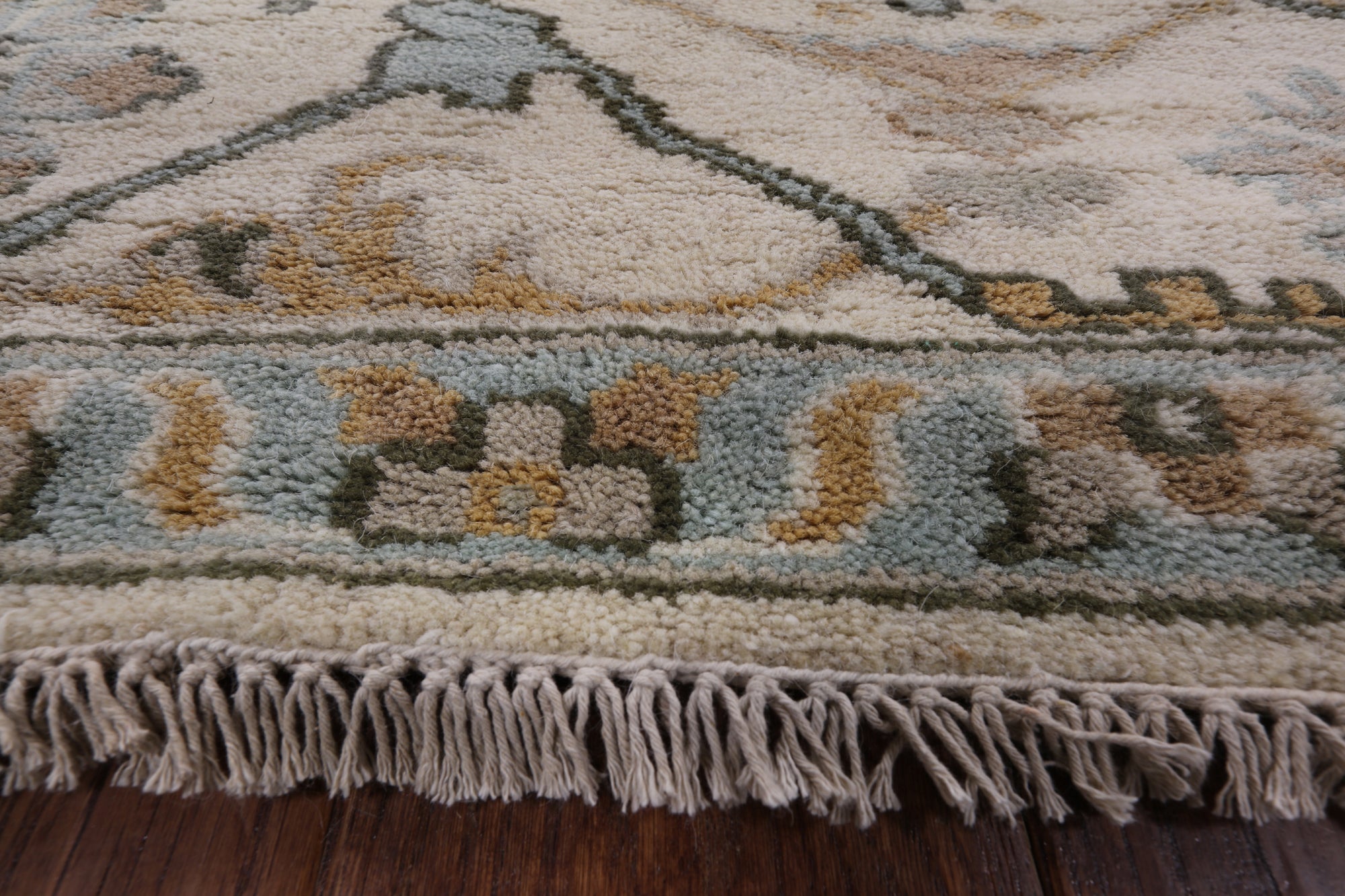 Ivory Turkish Oushak Hand Knotted Wool Area Rug - 8' 2" X 9' 8" - Golden Nile