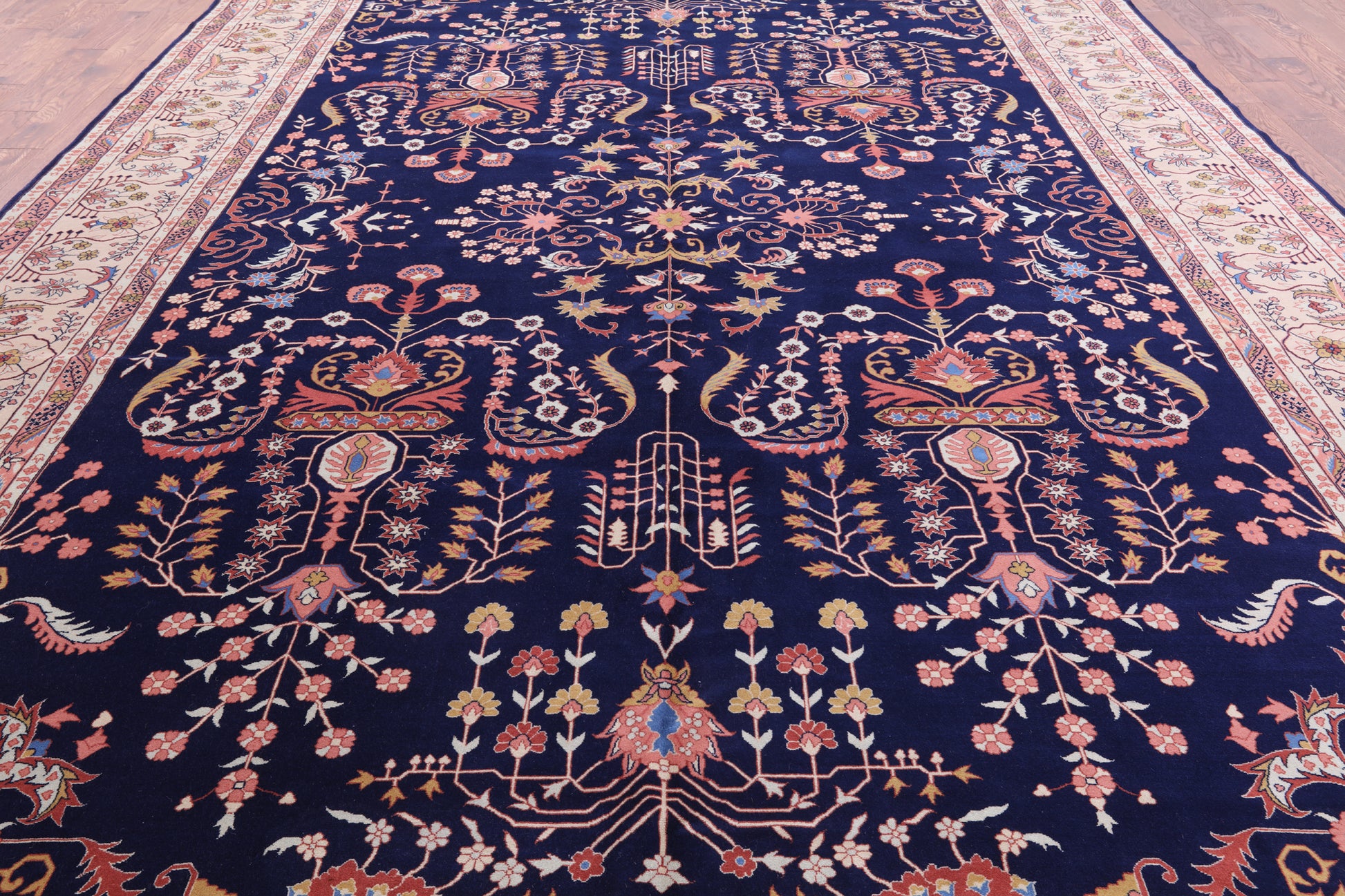Blue Persian Sarouk Hand Knotted Wool Rug - 11' 2" X 16' 0" - Golden Nile