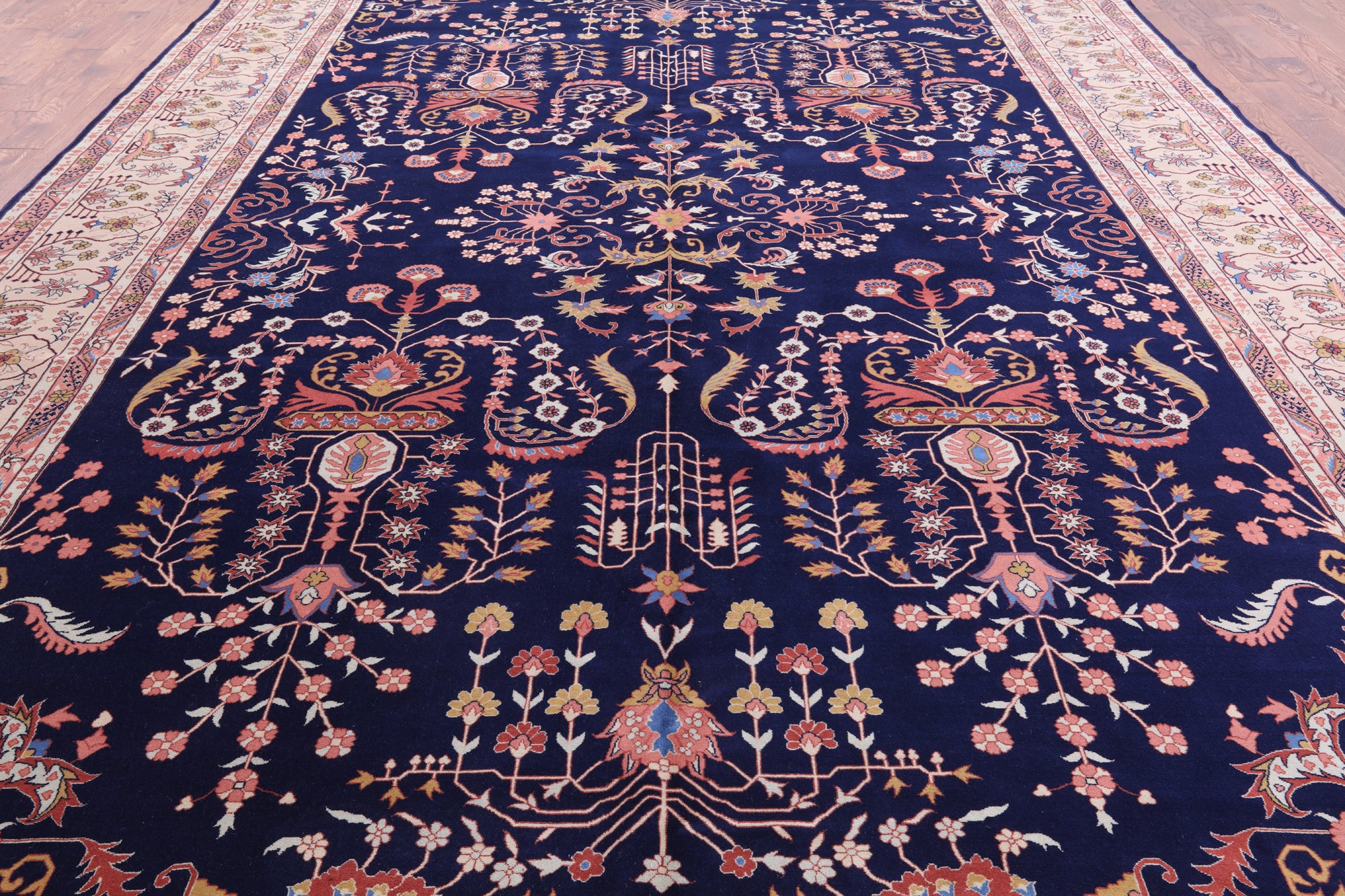 Blue Persian Sarouk Hand Knotted Wool Rug - 11' 2" X 16' 0" - Golden Nile