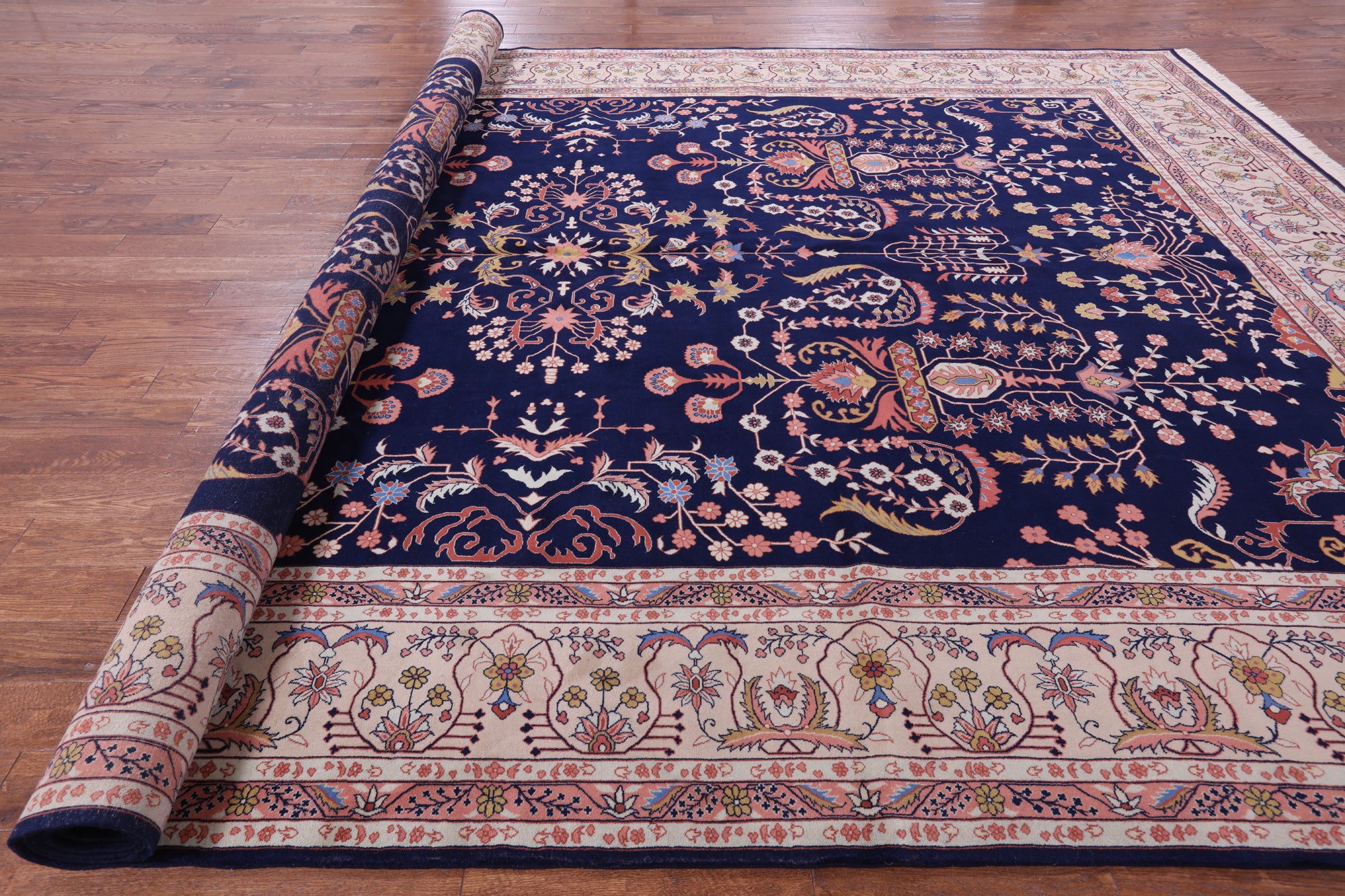 Blue Persian Sarouk Hand Knotted Wool Rug - 11' 2" X 16' 0" - Golden Nile