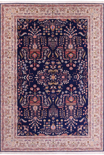 Blue Persian Sarouk Hand Knotted Wool Rug - 11' 2" X 16' 0" - Golden Nile