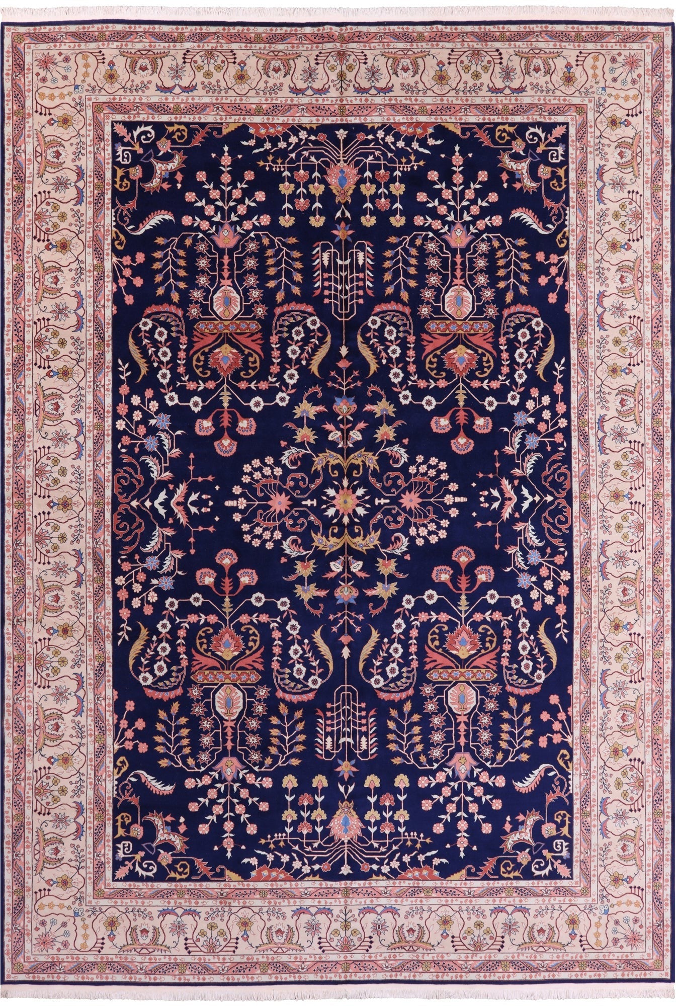Blue Persian Sarouk Hand Knotted Wool Rug - 11' 2" X 16' 0" - Golden Nile