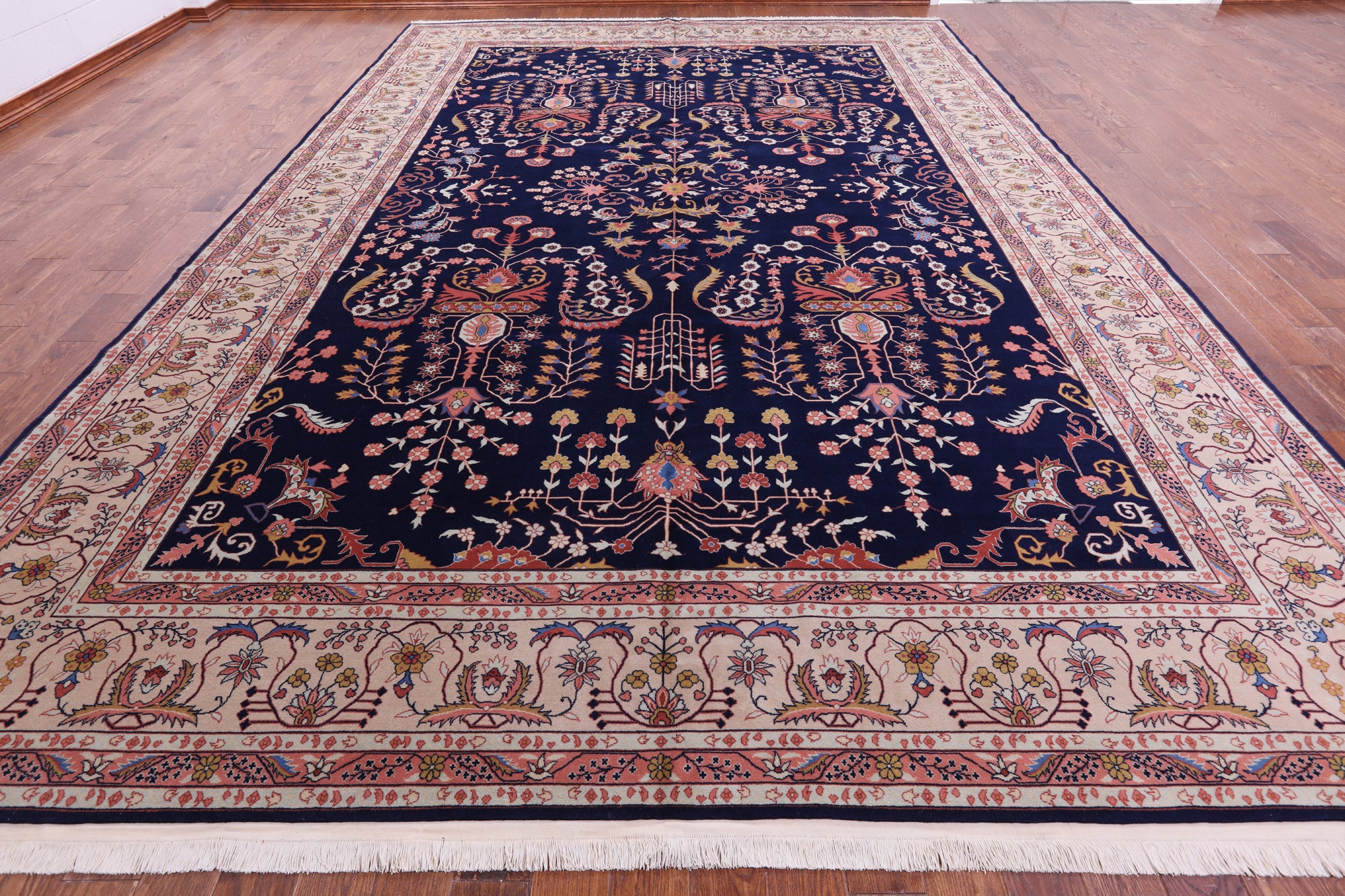 Blue Persian Sarouk Hand Knotted Wool Rug - 11' 2" X 16' 0" - Golden Nile