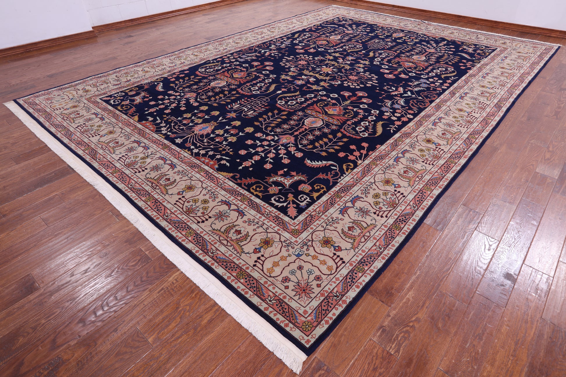 Blue Persian Sarouk Hand Knotted Wool Rug - 11' 2" X 16' 0" - Golden Nile