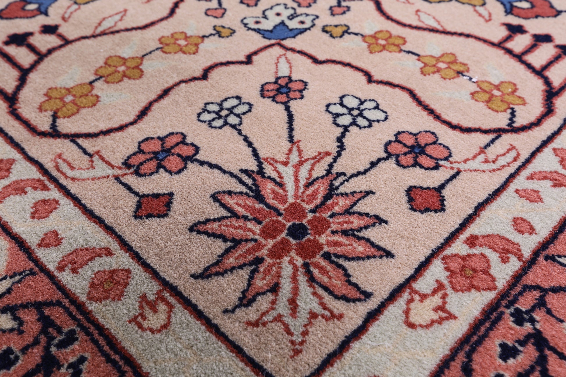 Blue Persian Sarouk Hand Knotted Wool Rug - 11' 2" X 16' 0" - Golden Nile