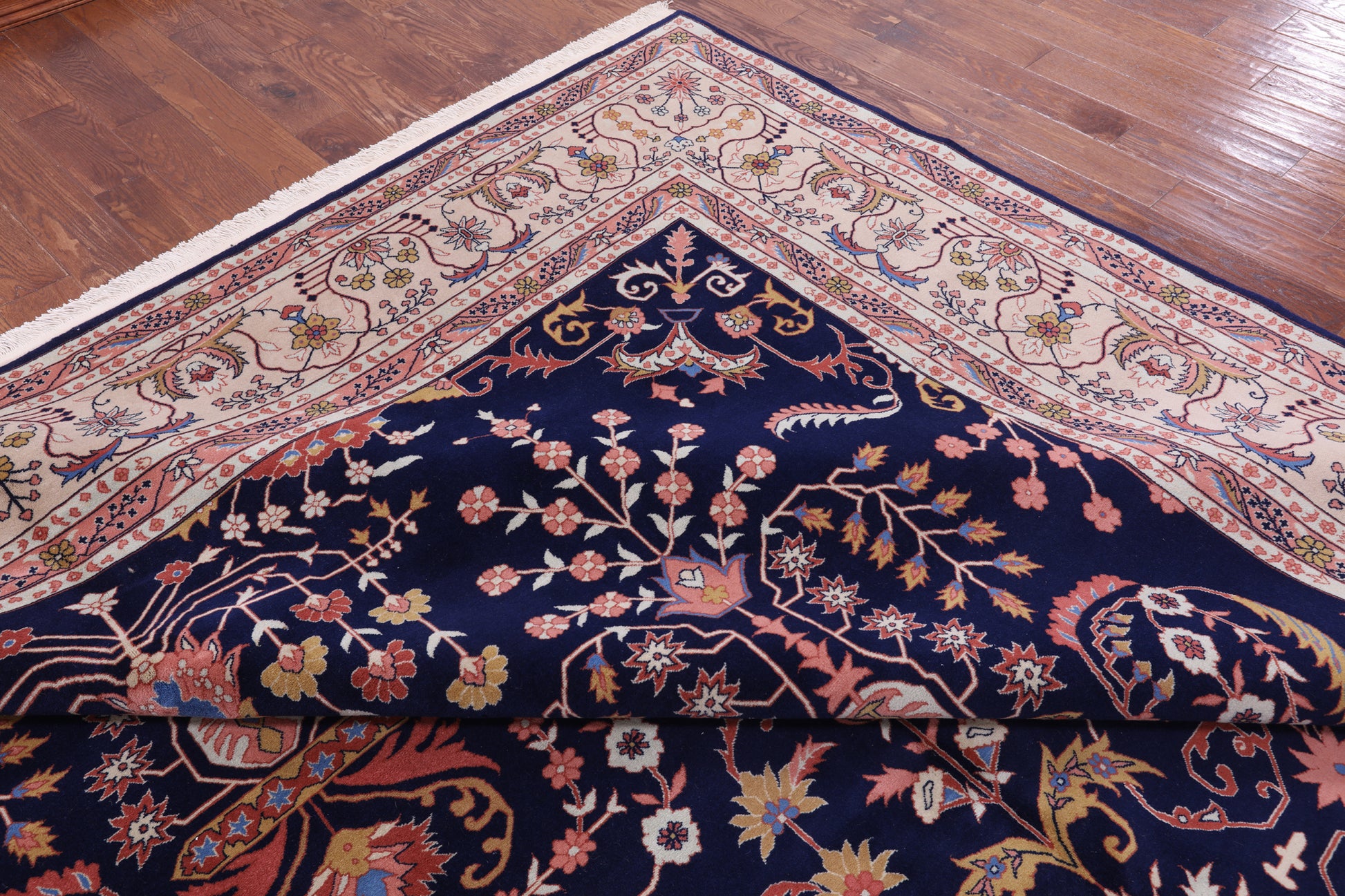 Blue Persian Sarouk Hand Knotted Wool Rug - 11' 2" X 16' 0" - Golden Nile