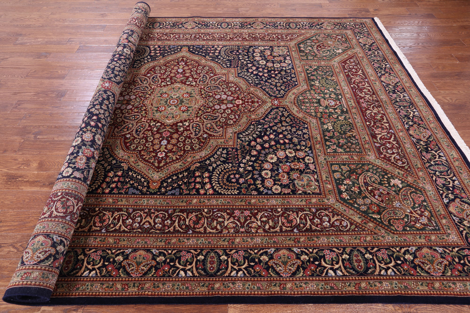 Blue Persian Tabriz Handmade Wool Rug - 8' 9" X 12' 2" - Golden Nile