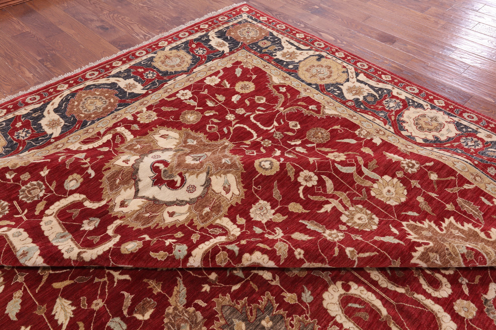 Red Persian Tabriz Handmade Wool Rug - 12' 0" X 17' 10" - Golden Nile