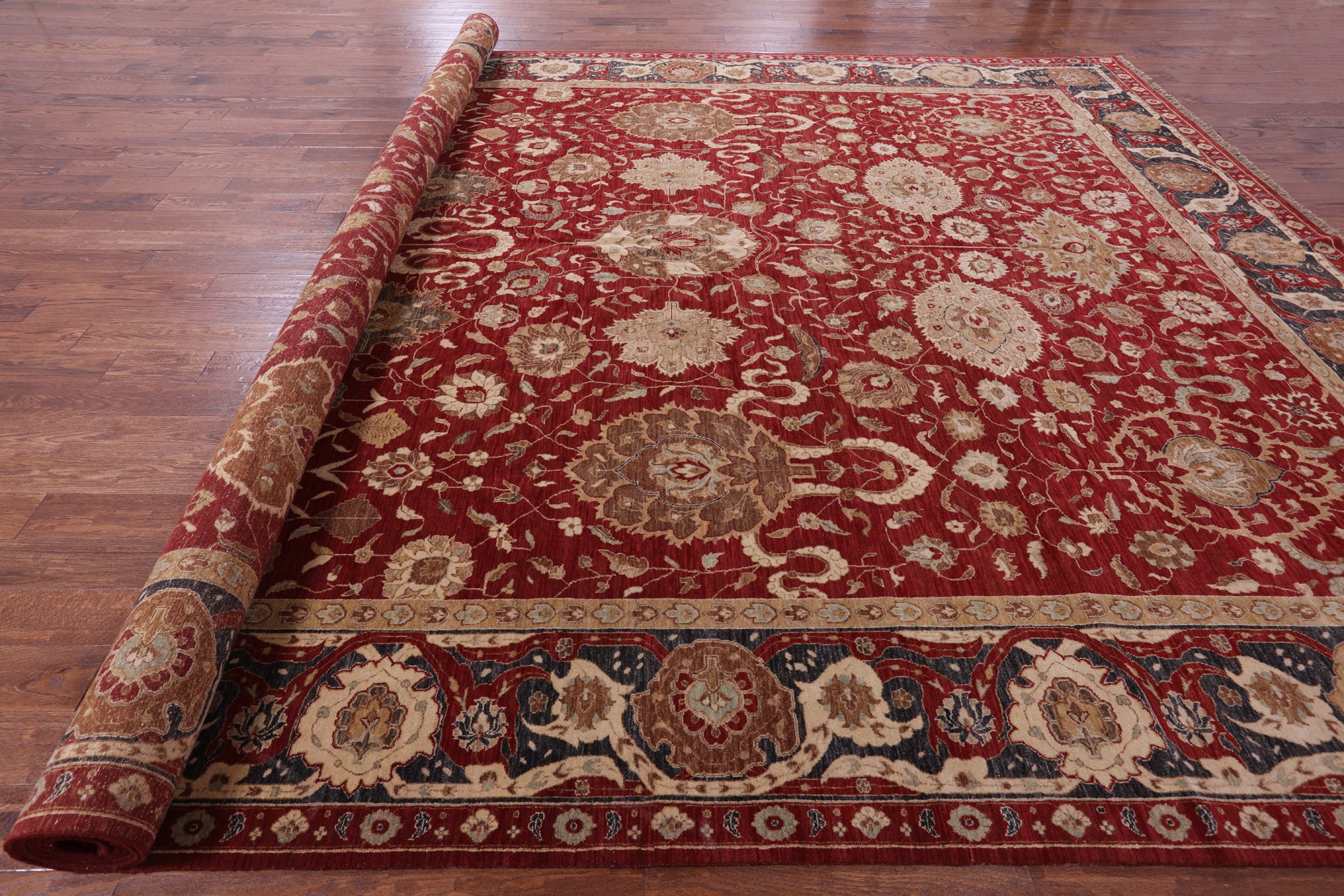 Red Persian Tabriz Handmade Wool Rug - 12' 0" X 17' 10" - Golden Nile