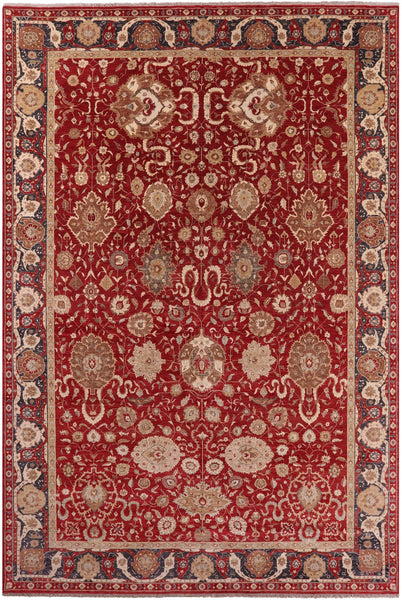 Red Persian Tabriz Handmade Wool Rug - 12' 0" X 17' 10" - Golden Nile