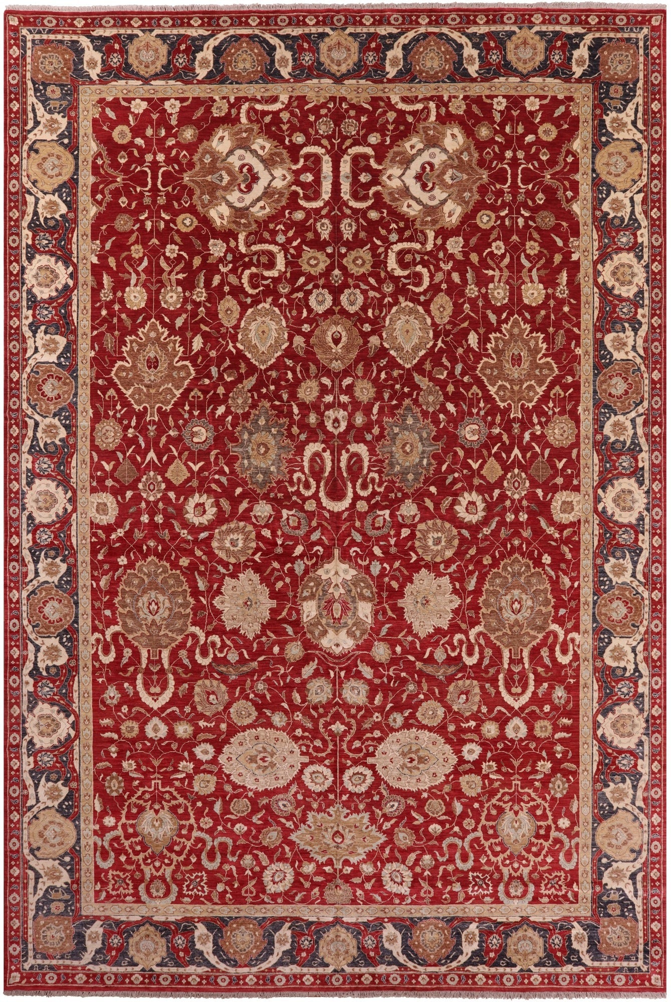 Red Persian Tabriz Handmade Wool Rug - 12' 0" X 17' 10" - Golden Nile