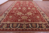 Red Persian Tabriz Handmade Wool Rug - 12' 0" X 17' 10" - Golden Nile