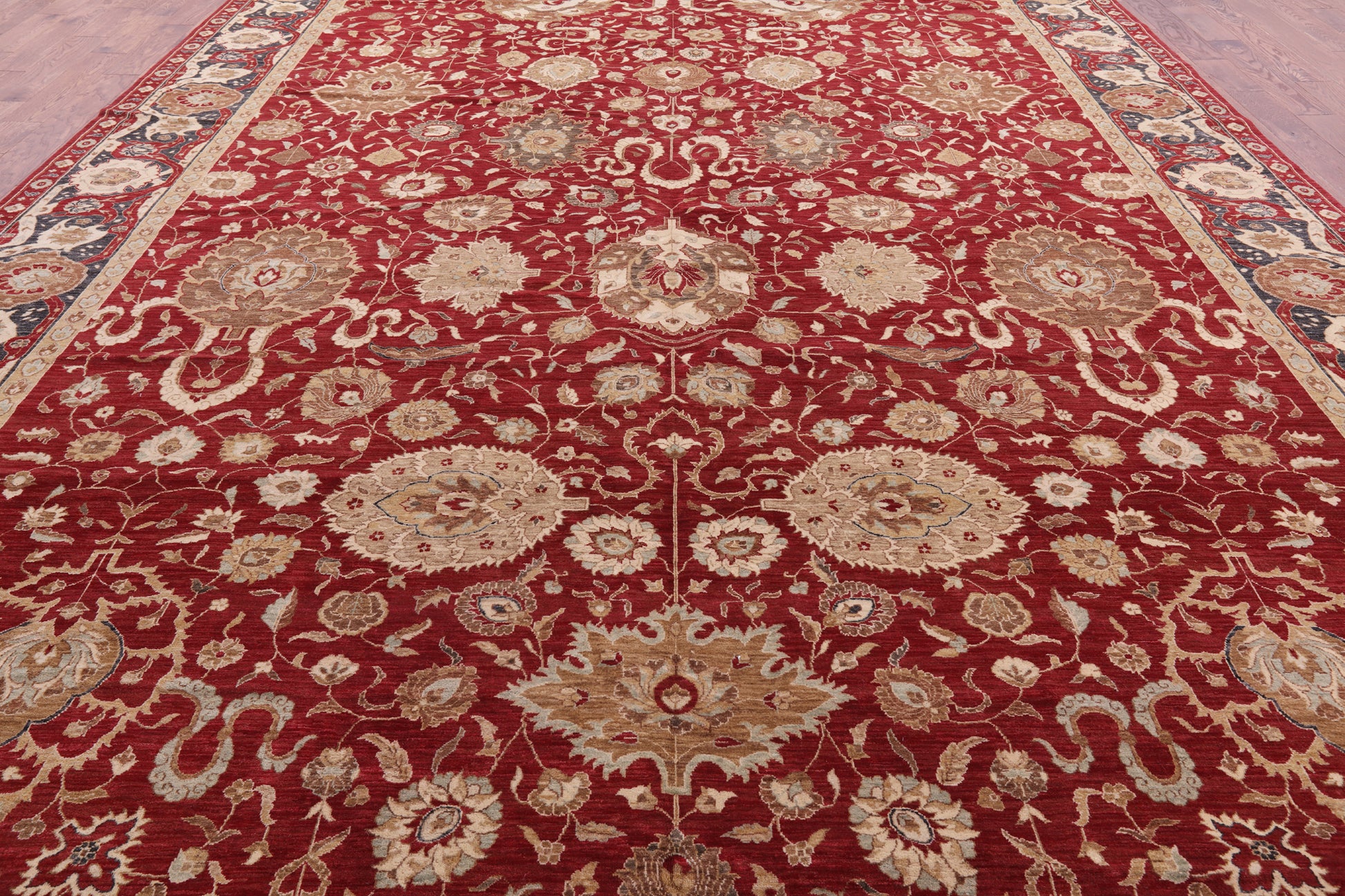 Red Persian Tabriz Handmade Wool Rug - 12' 0" X 17' 10" - Golden Nile