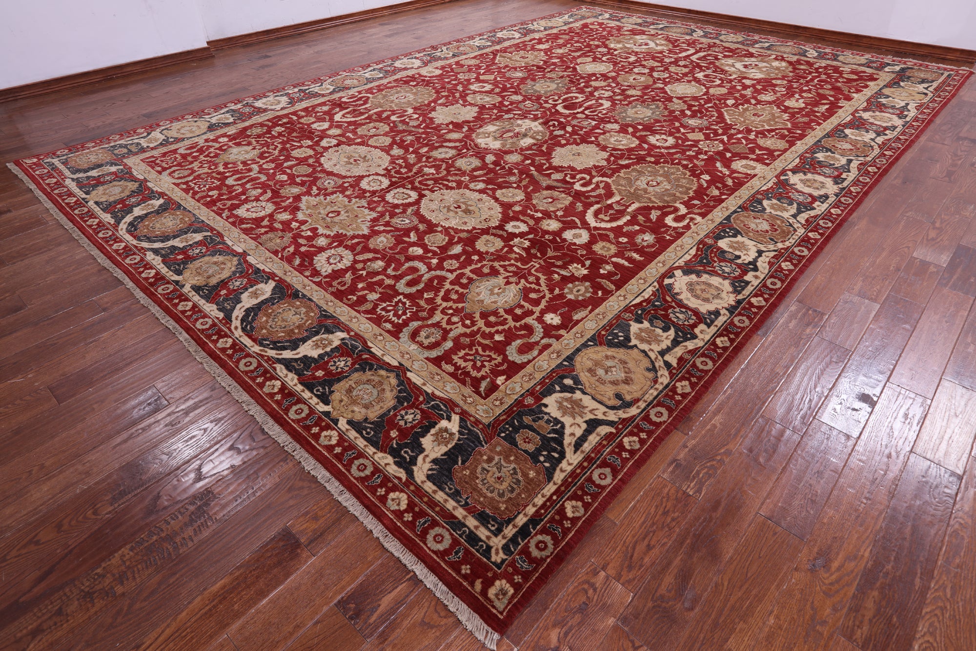 Red Persian Tabriz Handmade Wool Rug - 12' 0" X 17' 10" - Golden Nile
