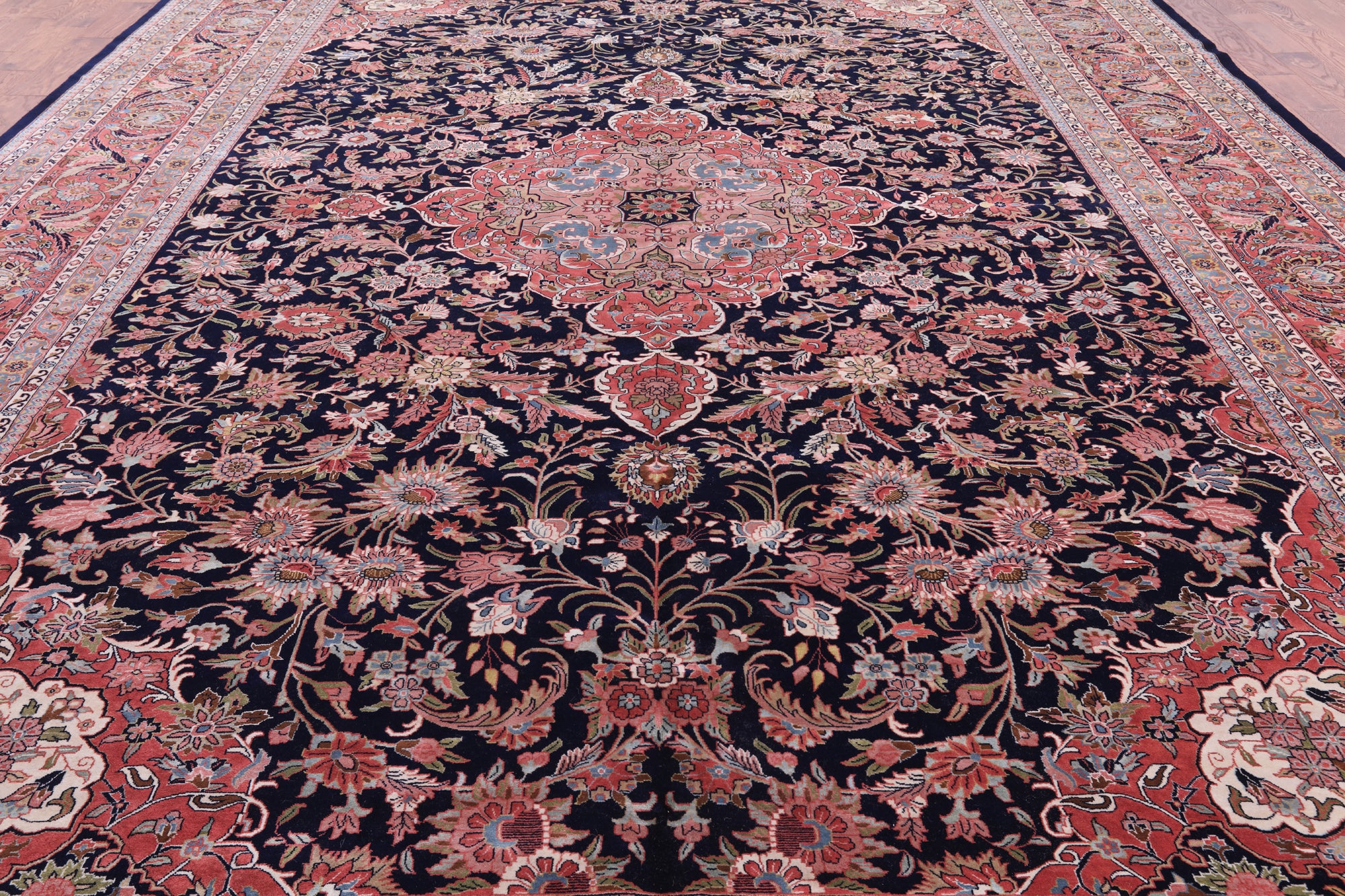 Blue Fine Persian Bijar Hand Knotted Wool Rug - 12' 0" X 17' 10" - Golden Nile