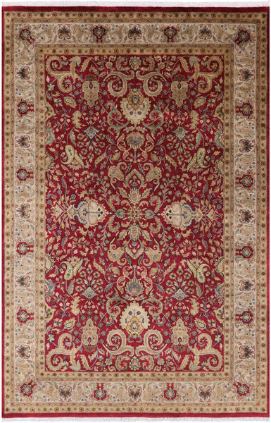 Red Persian Tabriz Hand Knotted Wool Rug - 6' 0" X 9' 0" - Golden Nile