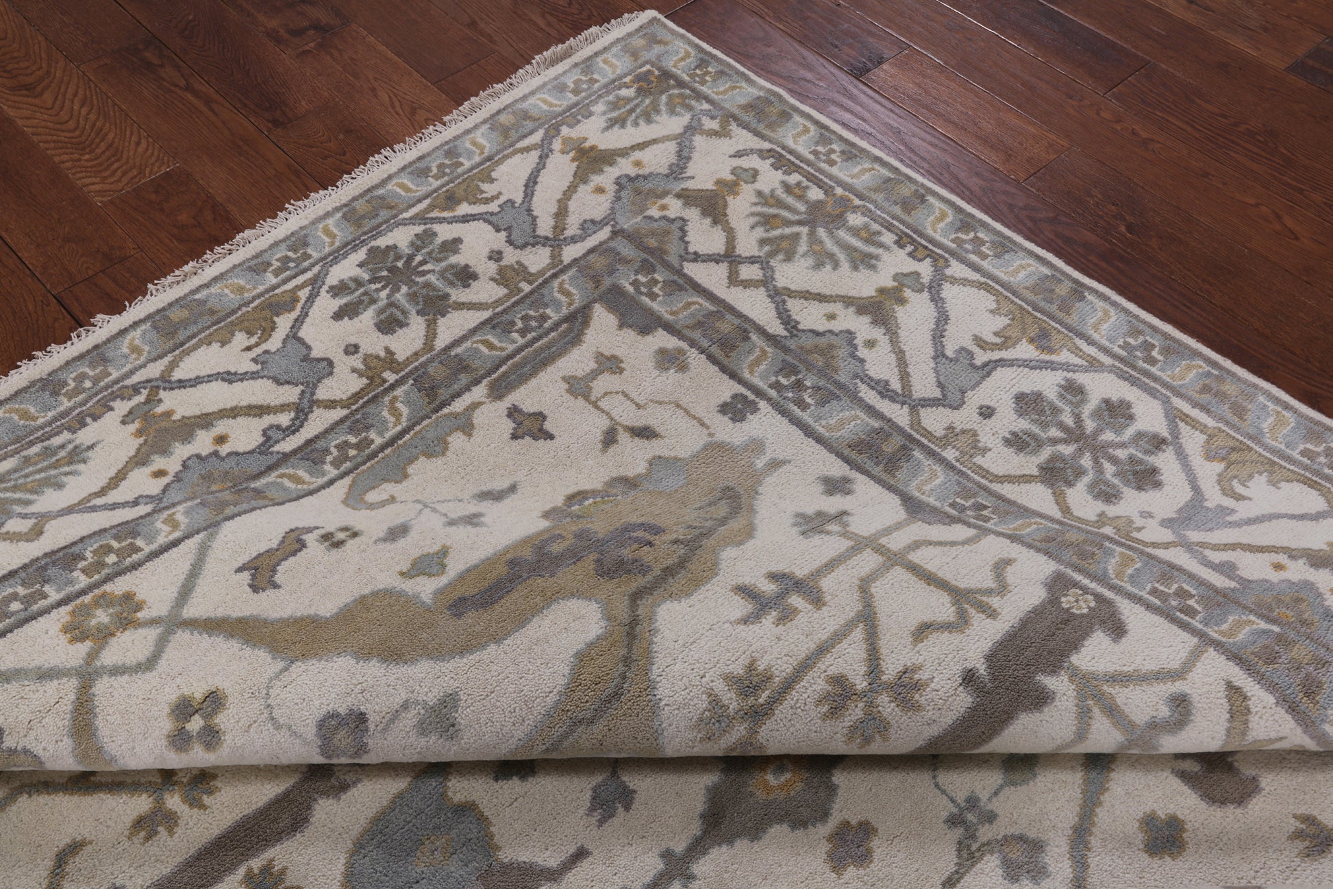 Ivory Turkish Oushak Hand Knotted Wool Area Rug - 8' 3" X 9' 9" - Golden Nile