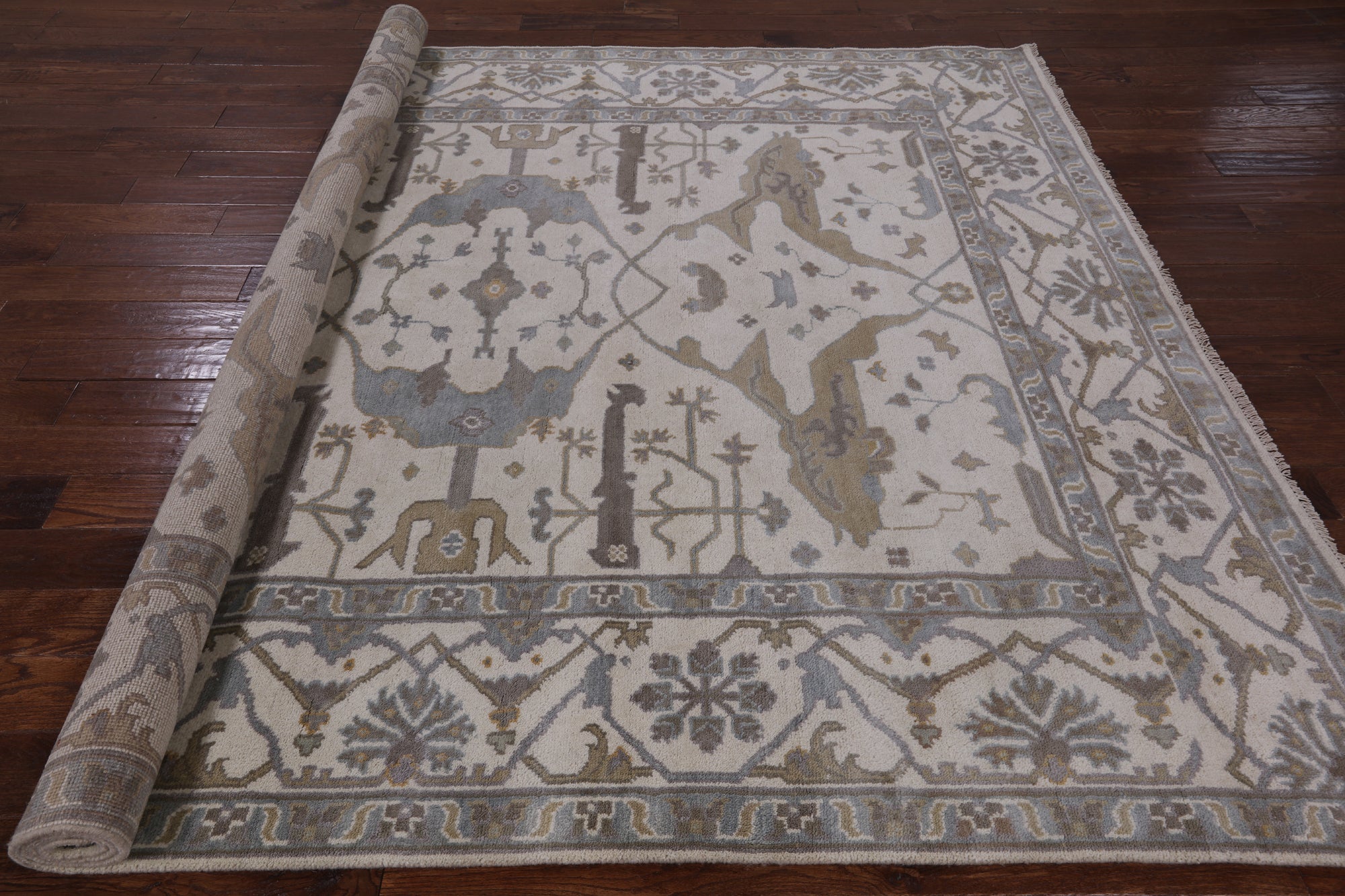 Ivory Turkish Oushak Hand Knotted Wool Area Rug - 8' 3" X 9' 9" - Golden Nile