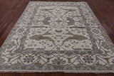 Ivory Turkish Oushak Hand Knotted Wool Area Rug - 8' 3" X 9' 9" - Golden Nile