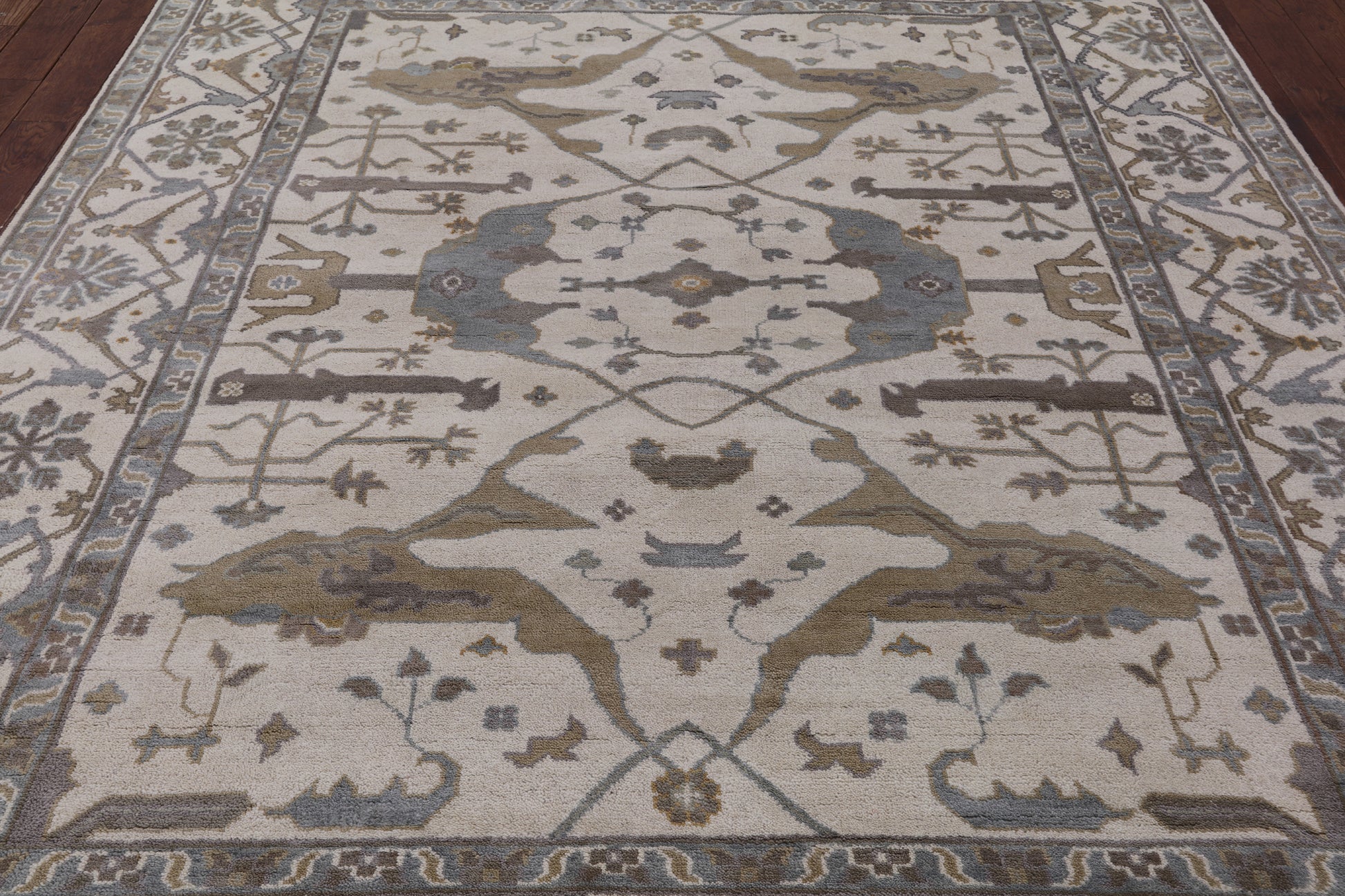 Ivory Turkish Oushak Hand Knotted Wool Area Rug - 8' 3" X 9' 9" - Golden Nile