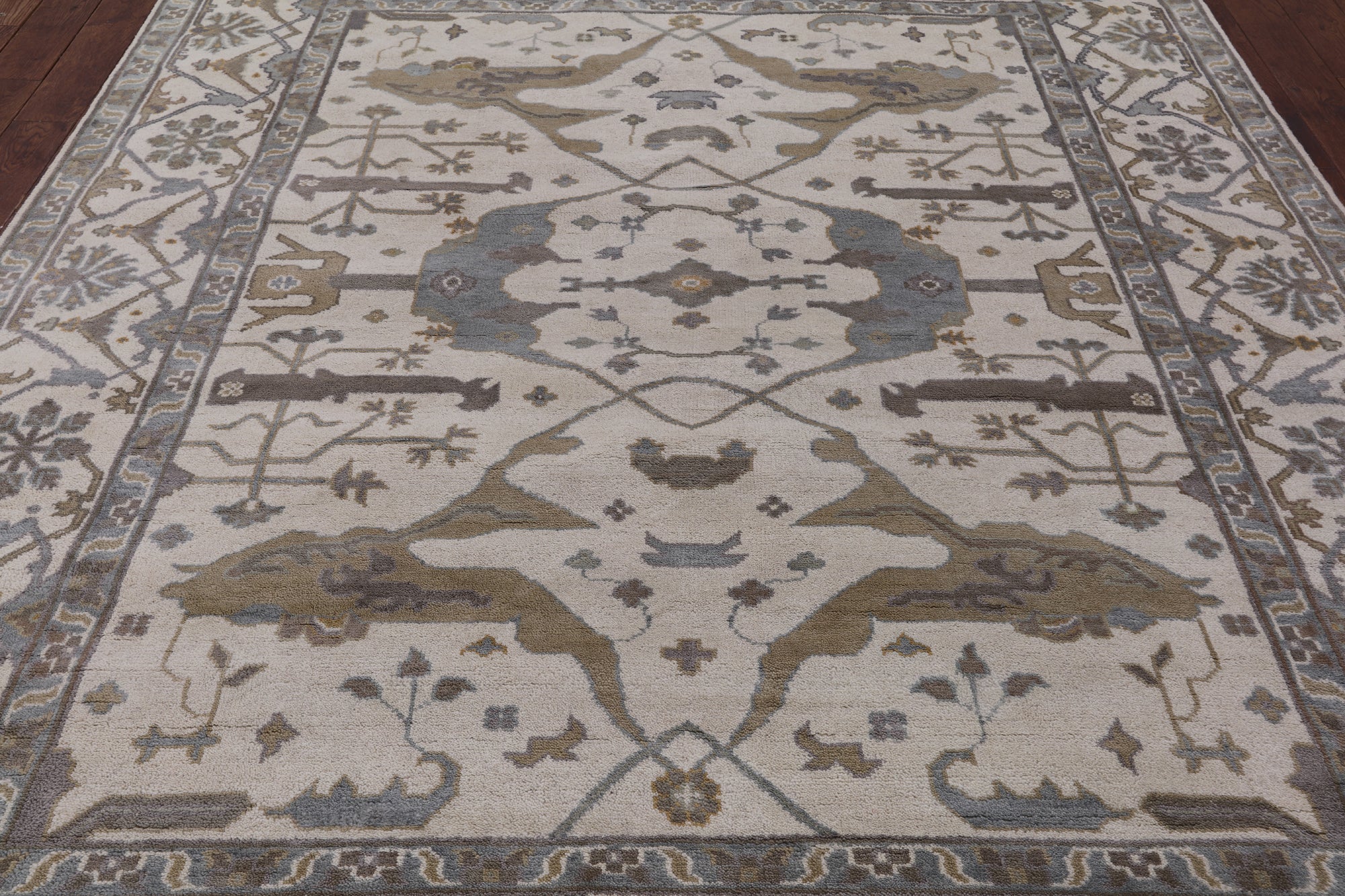 Ivory Turkish Oushak Hand Knotted Wool Area Rug - 8' 3" X 9' 9" - Golden Nile