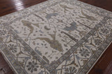 Ivory Turkish Oushak Hand Knotted Wool Area Rug - 8' 3" X 9' 9" - Golden Nile