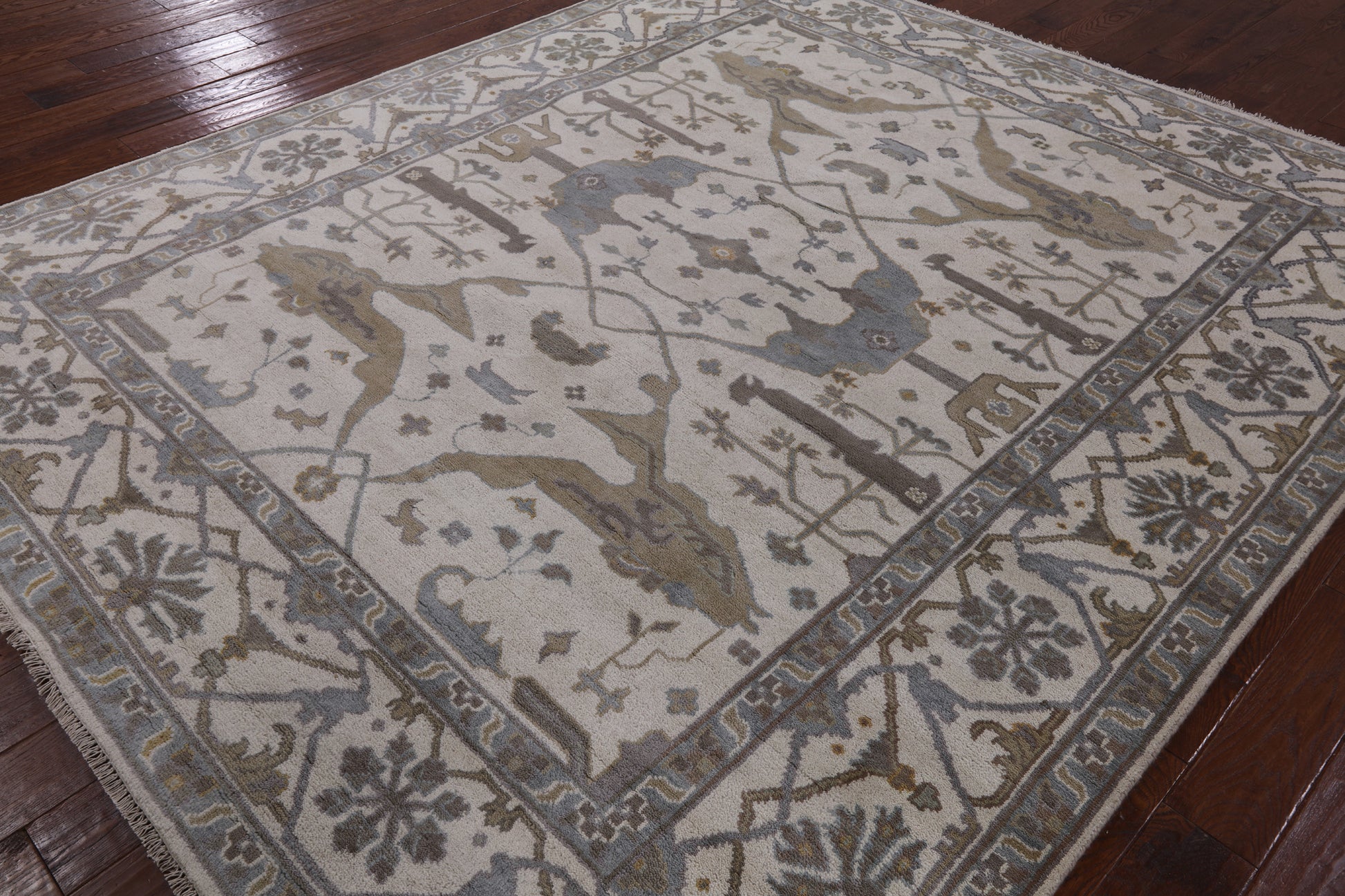 Ivory Turkish Oushak Hand Knotted Wool Area Rug - 8' 3" X 9' 9" - Golden Nile