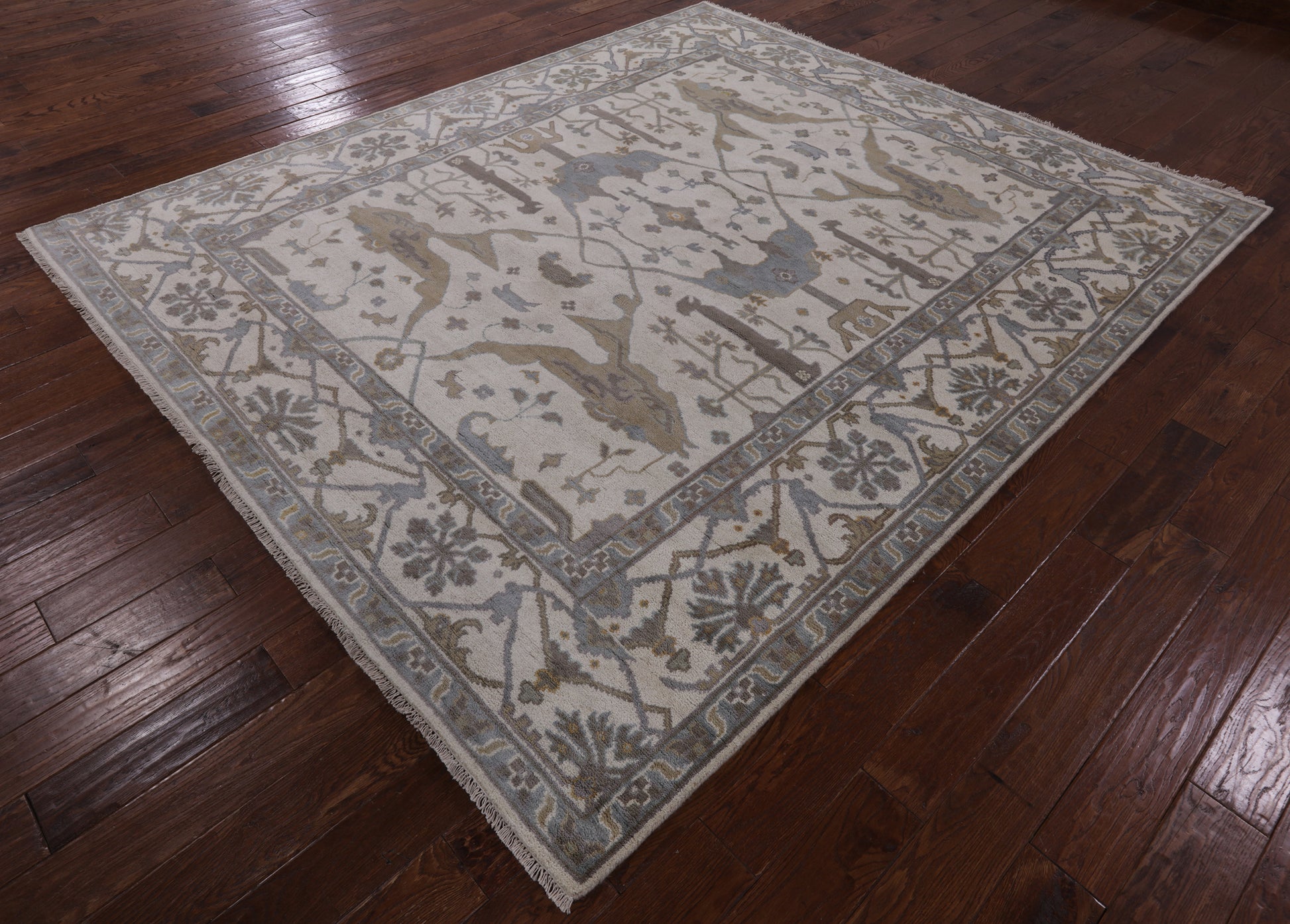 Ivory Turkish Oushak Hand Knotted Wool Area Rug - 8' 3" X 9' 9" - Golden Nile