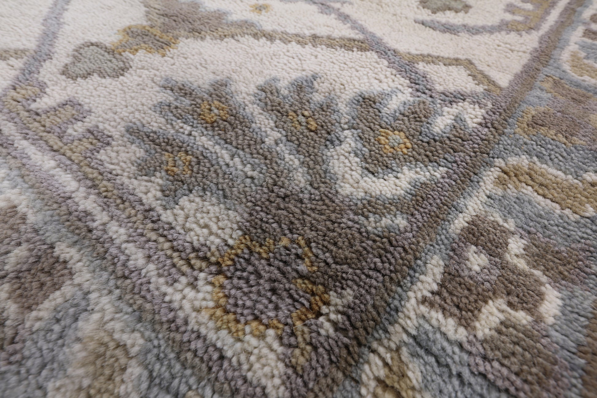 Ivory Turkish Oushak Hand Knotted Wool Area Rug - 8' 3" X 9' 9" - Golden Nile