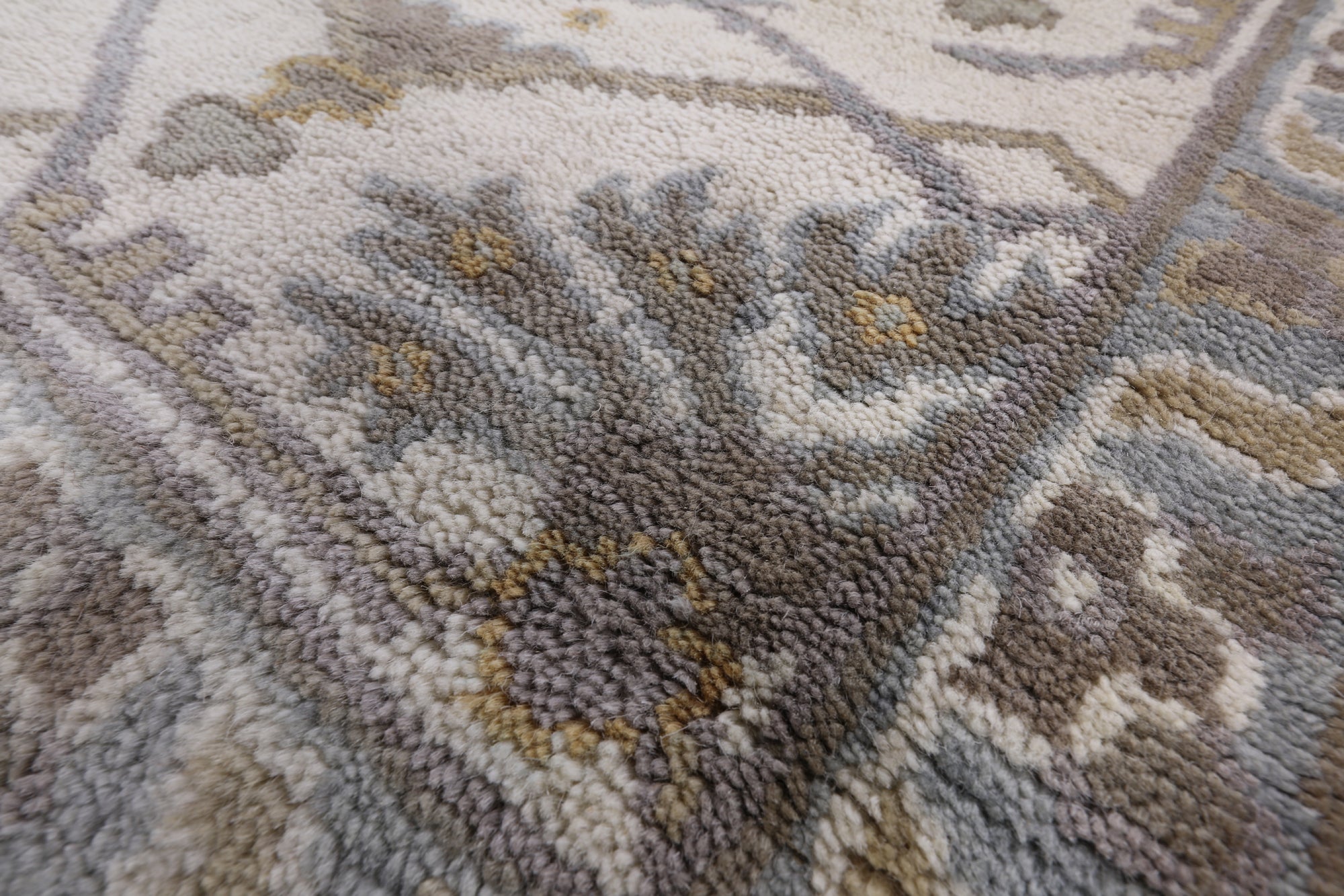 Ivory Turkish Oushak Hand Knotted Wool Area Rug - 8' 3" X 9' 9" - Golden Nile