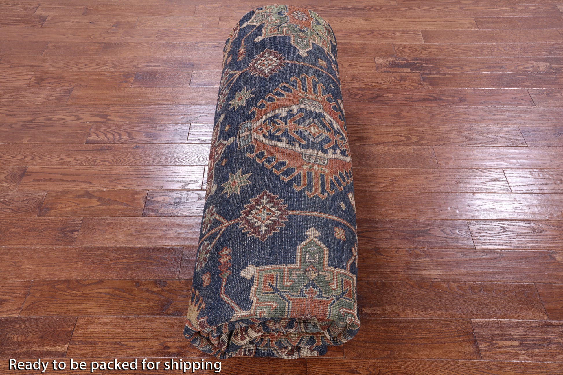 Blue Persian Heriz Serapi Hand Knotted Wool Rug - 12' 0" X 15' 0" - Golden Nile