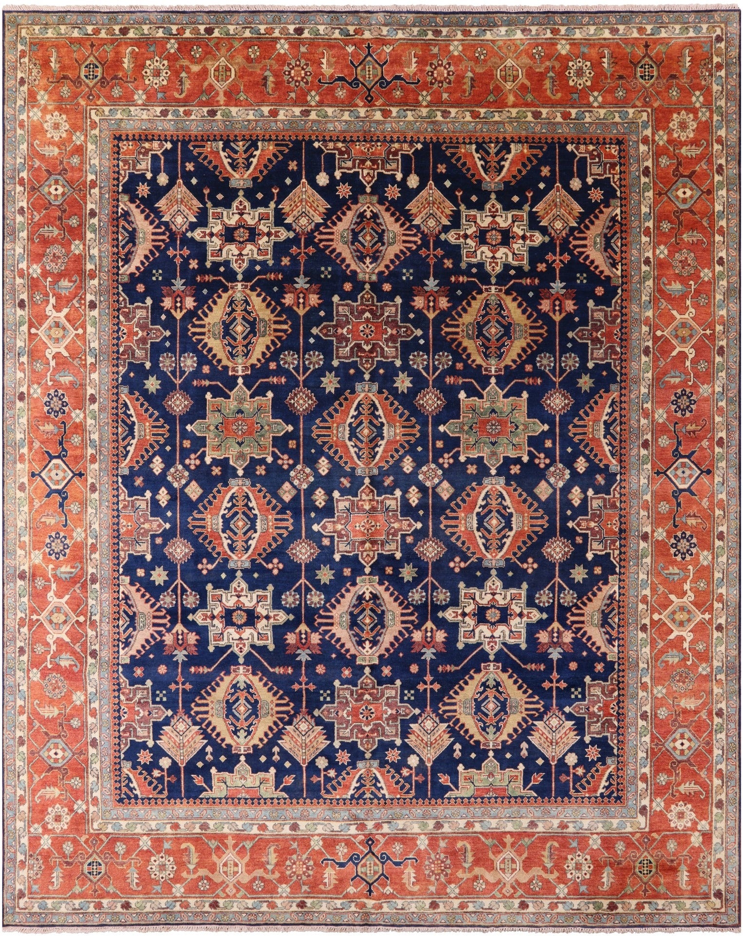 Blue Persian Heriz Serapi Hand Knotted Wool Rug - 12' 0" X 15' 0" - Golden Nile