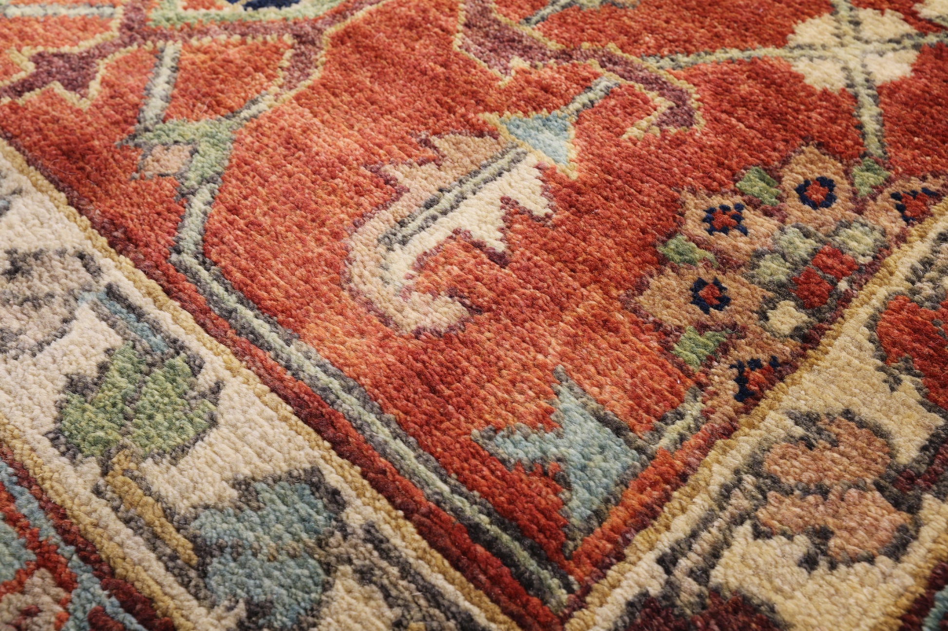 Blue Persian Heriz Serapi Hand Knotted Wool Rug - 12' 0" X 15' 0" - Golden Nile