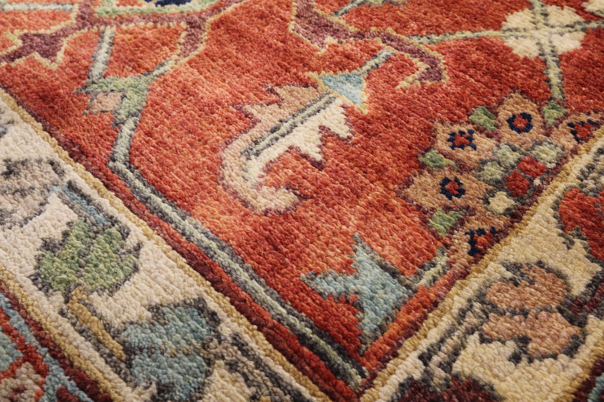 Blue Persian Heriz Serapi Hand Knotted Wool Rug - 12' 0" X 15' 0" - Golden Nile