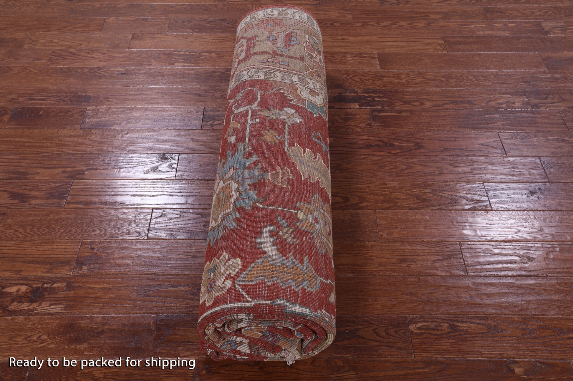 Red Persian Heriz Serapi Handmade Wool Rug - 8' 8" X 12' 3" - Golden Nile