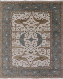 Ivory Turkish Oushak Hand Knotted Wool Area Rug - 8' 0" X 9' 10" - Golden Nile