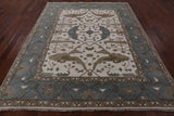Ivory Turkish Oushak Hand Knotted Wool Area Rug - 8' 0" X 9' 10" - Golden Nile