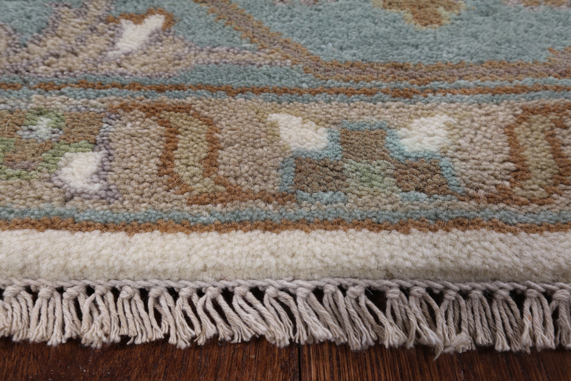 Ivory Turkish Oushak Hand Knotted Wool Area Rug - 8' 0" X 9' 10" - Golden Nile